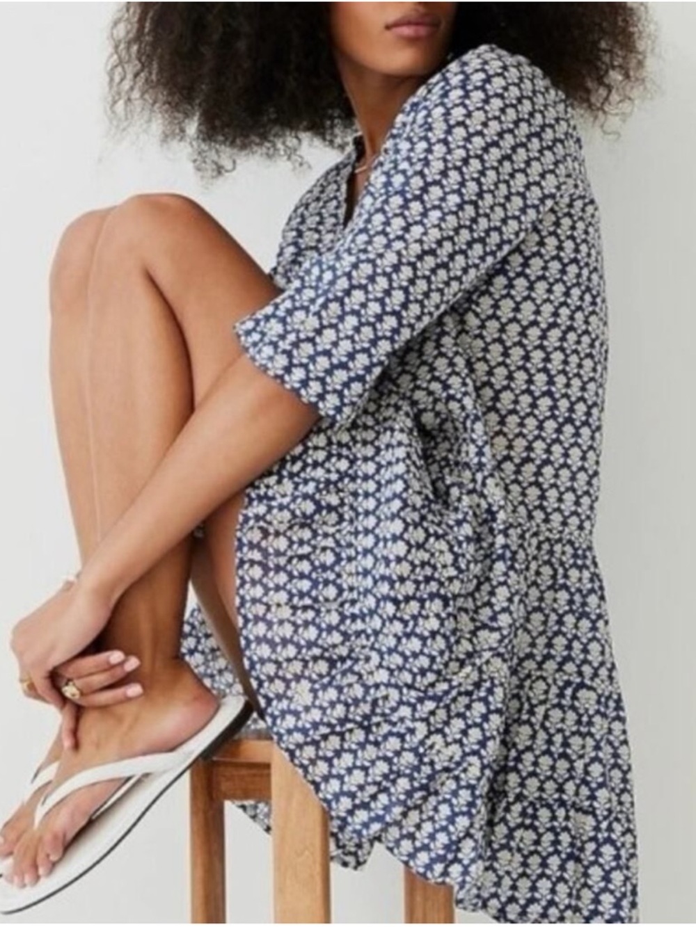 J. Crew Navy and White Floral Swim Cover-Up